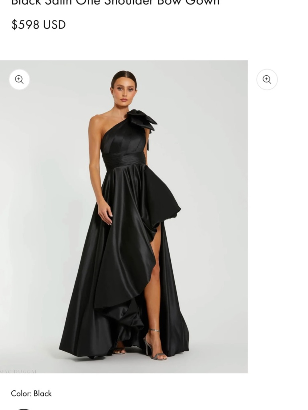 Mac Duggal Black One-Shoulder Satin Gown with Sculpted Bow